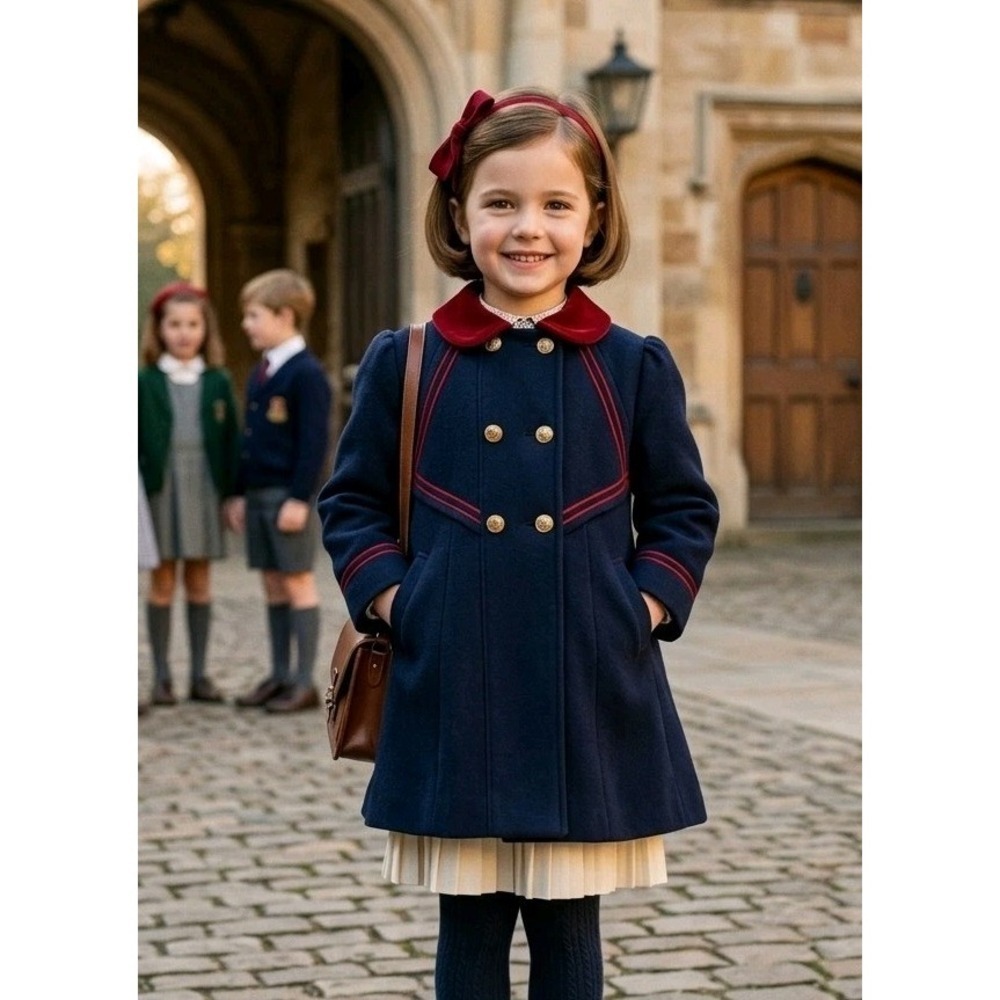VTG Rothschild Little Girls Wool Naval Dress Coat Blue Red USA Union Made Sz 6